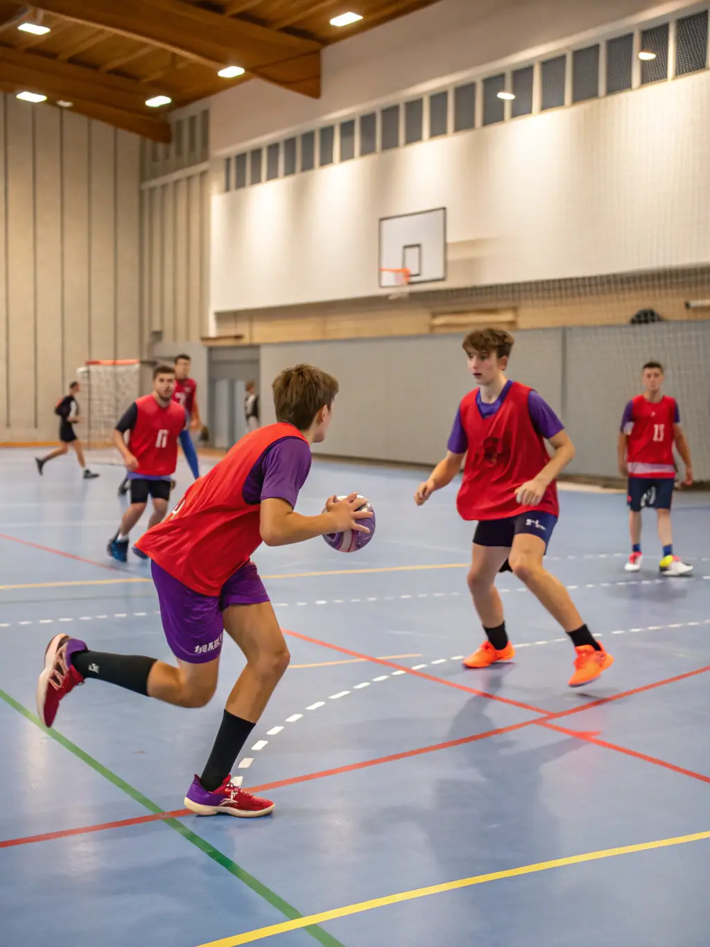 An image of the U16 team engaged in a strategic training session, with the coach explaining a play.