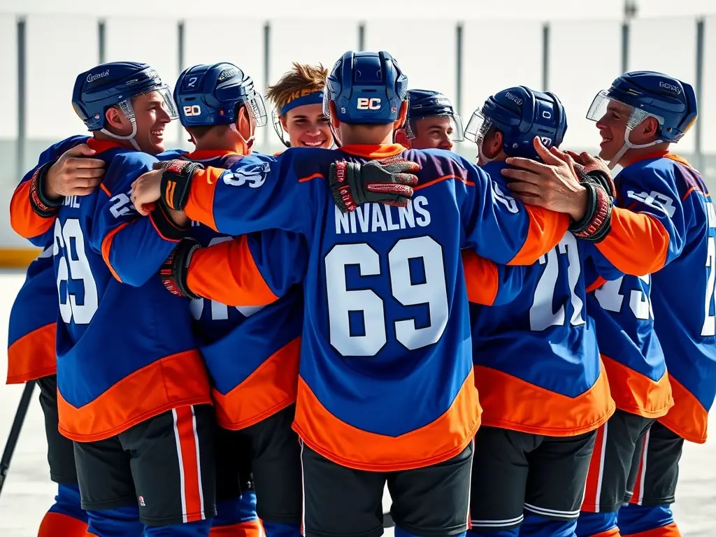 A group photo of HCCA members and supporters participating in a fundraising activity, such as a charity hockey game, to support the organization's programs and initiatives.